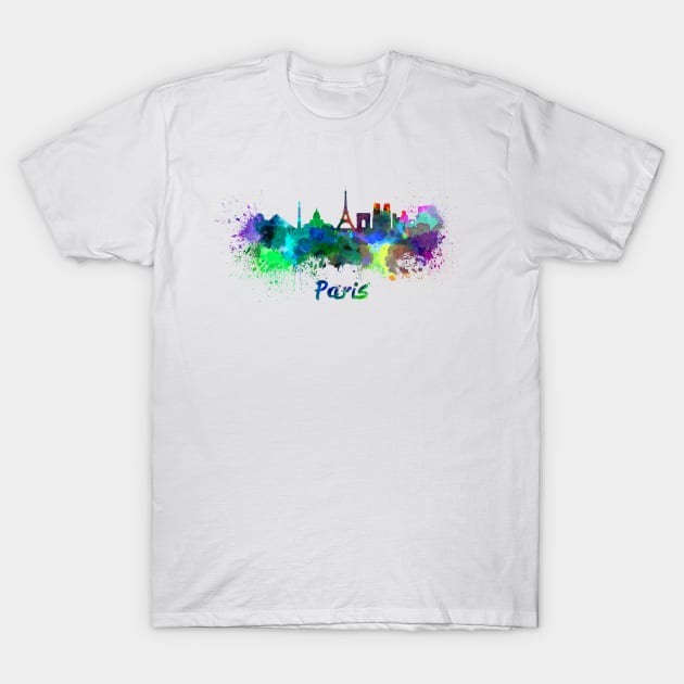 Paris skyline in watercolor T-Shirt by PaulrommerArt